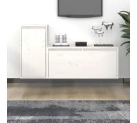 BOWEKAM Home & Garden Lot de 2 armoires TV en bois massif de pin Blanc
