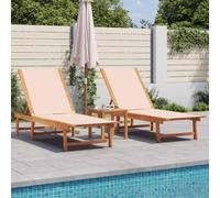 BOWEKAM Home & Garden Lot de 2 chaises longues en bois d'acacia et textilène Crème