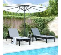 BOWEKAM Home & Garden Lot de 2 chaises longues en pin massif Noir 199,5 x 60 x 74 cm