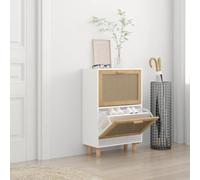 BOWEKAM Home & Garden Meuble à chaussures en bois d'ingénierie et rotin naturel Blanc 52 x 25 x 80 cm