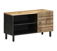 BOWEKAM Home & Garden Meuble TV en bois de manguier massif 80 x 33,5 x 46 cm Noir