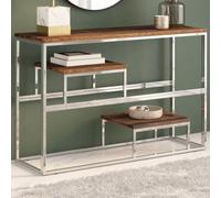 BOWEKAM Home & Garden Table console en acier inoxydable et bois massif Argenté