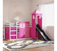 BOWEKAM Lit superposé sans matelas avec toboggan et rideaux Rose 90 x 190 cm