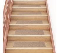 BOWEKAM Lot de 15 tapis d'escalier rectangulaires auto-adhésifs Marron clair 76 x 20 cm