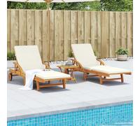 BOWEKAM Lot de 2 chaises longues avec coussins en bois d'acacia massif 200 x 68 x 83 cm