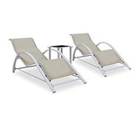 BOWEKAM Lot de 2 chaises longues d'extérieur avec table en aluminium Crème