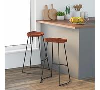 BOWEKAM Lot de 2 tabourets de bar Gavin en bois massif de mangue 50 x 40 x 78 cm
