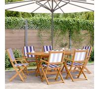 BOWEKAM Lot de 6 chaises de jardin pliantes en tissu et bois massif Bleu et blanc