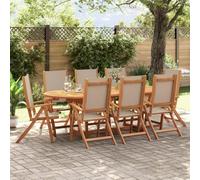 BOWEKAM Lot de 8 chaises de jardin pliantes en bois d'acacia massif et textilène