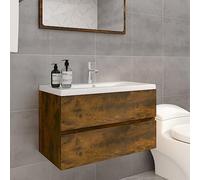 BOWEKAM Meuble lavabo encastrable en chêne fumé