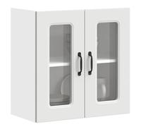 BOWEKAM Meubles, armoires et rangement, armoires de cuisine, armoire murale de cuisine avec porte en verre Kalmar blanc en bois d'ingénierie