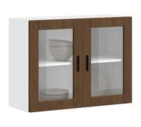 BOWEKAM Meubles, armoires et rangement, armoires de cuisine, armoire murale de cuisine avec porte en verre Porto Chêne marron