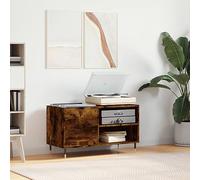 BOWEKAM Meubles, armoires et rangement, armoires de rangement et supports de médias, armoire à disques en chêne fumé, 85 x 38 x 48 cm, bois d'ingénierie