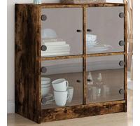 BOWEKAM Meubles, armoires et rangement, buffets et buffets, armoire latérale avec portes en verre chêne fumé 68 x 37 x 75,5 cm