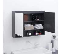 BOWEKAM Meubles, armoires et stockage, unités de lavabo, unités de salle de bain, miroir de salle de bain, armoire miroir 80 x 15 x 60 cm, MDF gris