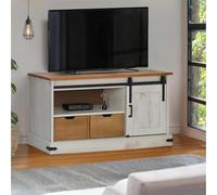 BOWEKAM Meubles, centres de divertissement et supports TV, meuble TV Halden avec porte coulissante en bois massif blanc, 110 x 40 x 60 cm