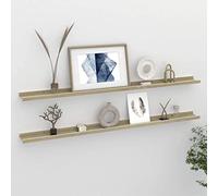 BOWEKAM Meubles, étagères, étagères murales et rebords, étagères murales 2 pièces, blanc et chêne sonoma, 115 x 9 x 3 cm