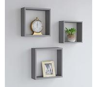 BOWEKAM Meubles, étagères, étagères murales et rebords, étagères murales cubiques 3 pièces en MDF gris