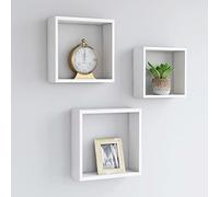 BOWEKAM Meubles, étagères, étagères murales et rebords, étagères murales cubiques 3 pièces MDF blanc