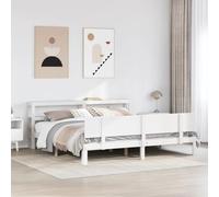 BOWEKAM Meubles, lits et accessoires, lits et cadres de lit, cadre de lit avec tête de lit sans matelas, blanc, 200 x 200 cm
