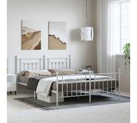 BOWEKAM Meubles, lits et accessoires, lits et cadres de lit, cadre de lit en métal sans matelas avec pied de lit, blanc, 183 x 213 cm