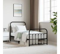 BOWEKAM Meubles, lits et accessoires, lits et cadres de lit, cadre de lit en métal sans matelas avec pied de lit, noir, 90 x 190 cm