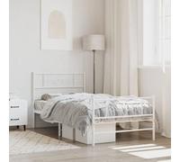 BOWEKAM Meubles, lits et accessoires, lits et cadres de lit, cadre de lit en métal sans matelas avec pied de lit, blanc, 90 x 200 cm
