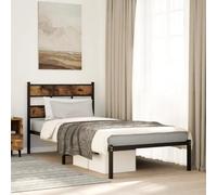 BOWEKAM Meubles, lits et accessoires, lits et cadres de lit, cadre de lit en métal sans matelas chêne fumé 90 x 200 cm