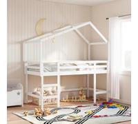 BOWEKAM Meubles, lits et accessoires, lits et cadres de lit, lit mezzanine avec échelle et toit sans matelas, blanc, 90 x 200 cm