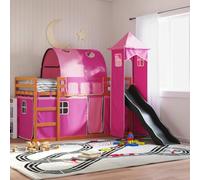 BOWEKAM Meubles, lits et accessoires, lits et cadres de lit, lits superposés sans matelas avec toboggan et rideaux Rose 90 x 200 cm