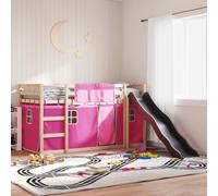BOWEKAM Meubles, lits et accessoires, lits et cadres de lit, lits superposés sans matelas avec toboggan et rideaux Rose 90 x 200 cm