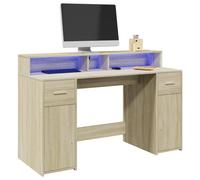 BOWEKAM Meubles, meubles de bureau, bureau avec lumières LED, chêne sonoma, 140 x 55 x 91 cm, bois d'ingénierie