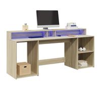 BOWEKAM Meubles, meubles de bureau, bureau avec lumières LED, chêne sonoma, 200 x 55 x 91 cm, bois d'ingénierie