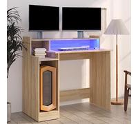BOWEKAM Meubles, meubles de bureau, bureau avec lumières LED, chêne sonoma, 97 x 45 x 90 cm, bois d'ingénierie