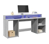 BOWEKAM Meubles, meubles de bureau, bureau, bureau avec lumières LED, gris Sonoma, 200 x 55 x 91 cm, bois d'ingénierie