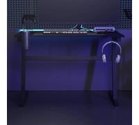 BOWEKAM Meubles, meubles de bureau, bureau, bureau de jeu LED avec forme de Z, noir, 110 x 60 x 75 cm