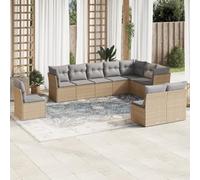 BOWEKAM Meubles, meubles d'extérieur, ensemble de meubles d'extérieur, 10 pièces de canapé de jardin avec coussins en polyrotin beige