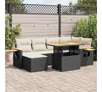 BOWEKAM Meubles, meubles d'extérieur, ensemble de meubles d'extérieur, ensemble de 7 pièces de canapé de jardin avec coussins en polyrotin acacia noir