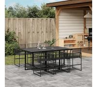 BOWEKAM Meubles, meubles d'extérieur, ensembles de meubles d'extérieur, ensemble de 7 pièces de salle à manger de jardin en polyrotin noir