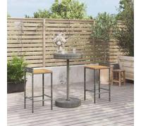 BOWEKAM Meubles, meubles d'extérieur, ensembles de meubles d'extérieur, ensemble de bar de jardin 3 pièces gris poly rotin et bois d'acacia massif