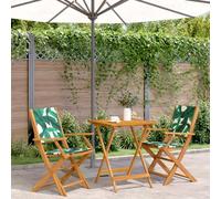 BOWEKAM Meubles, meubles d'extérieur, ensembles de meubles d'extérieur, ensemble de meubles de bistrot 3 pièces en tissu à motif de feuilles et bois massif