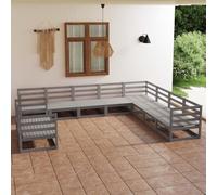 BOWEKAM Meubles, meubles d'extérieur, ensembles de meubles d'extérieur, ensemble de salon de jardin 10 pièces en pin massif gris