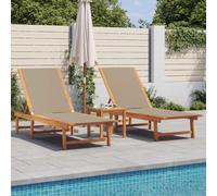 BOWEKAM Meubles, meubles d'extérieur, sièges d'extérieur, chaises longues, chaises longues, 2 pièces, bois massif taupe, acacia et textilène