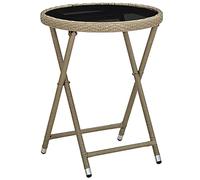 BOWEKAM Meubles, meubles d'extérieur, tables d'extérieur, table basse beige 60 cm en polyrotin et verre trempé