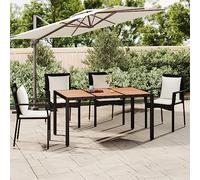 BOWEKAM Meubles, meubles d'extérieur, tables d'extérieur, table de jardin avec dessus en bois, polyrotin noir et bois d'acacia massif