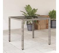 BOWEKAM Meubles, meubles d'extérieur, tables d'extérieur, table de jardin avec plateau en verre, gris, 90 x 90 x 75 cm, polyrotin