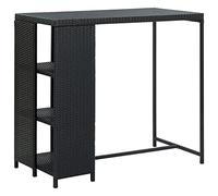 BOWEKAM Meubles, tables, tables de cuisine et de salle à manger, table de bar avec étagère de rangement, noir, 120 x 60 x 110 cm en polyrotin