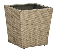 BOWEKAM Table basse d'extérieur en polyrotin et verre trempé Beige 41,5 x 41,5 x 44 cm