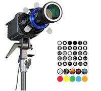 Bowens Mount Optical Snoot Kit pour Aputure Amaran 100X/D, 200X/D, 150C, 300C, 600X Pro, Godox SL60 - Projection spot avec 5 filtres de couleur, 30 Gobos et 5 Gobos de couleur spéciaux.