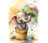 Bowetile 5D Petit Éléphant Mignon Diamond Painting, DIY Éléphant Diamant Painting Kit Complet, Peinture Diamant Adulte, Diamant Strass Point de Croix Cristal Painting pour Murale Décoration 30x40 cm